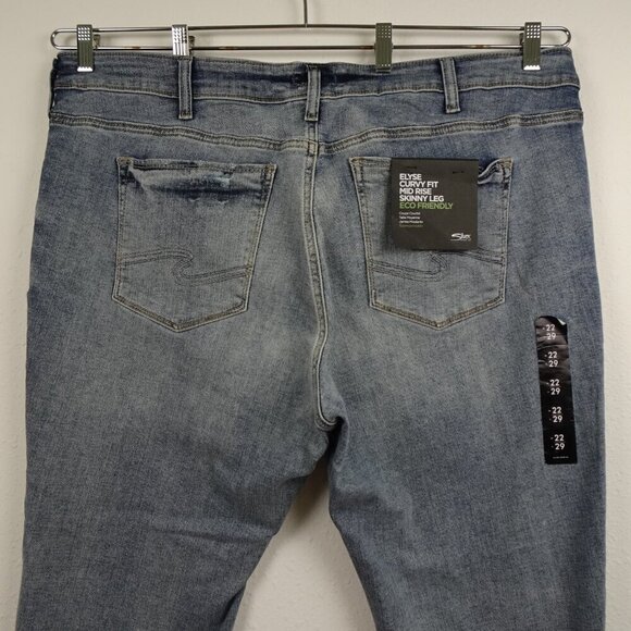 Silver Jeans Elyse Skinny Leg Women's Plus Size 22 Blue Denim Stretch Distressed - Picture 6 of 13